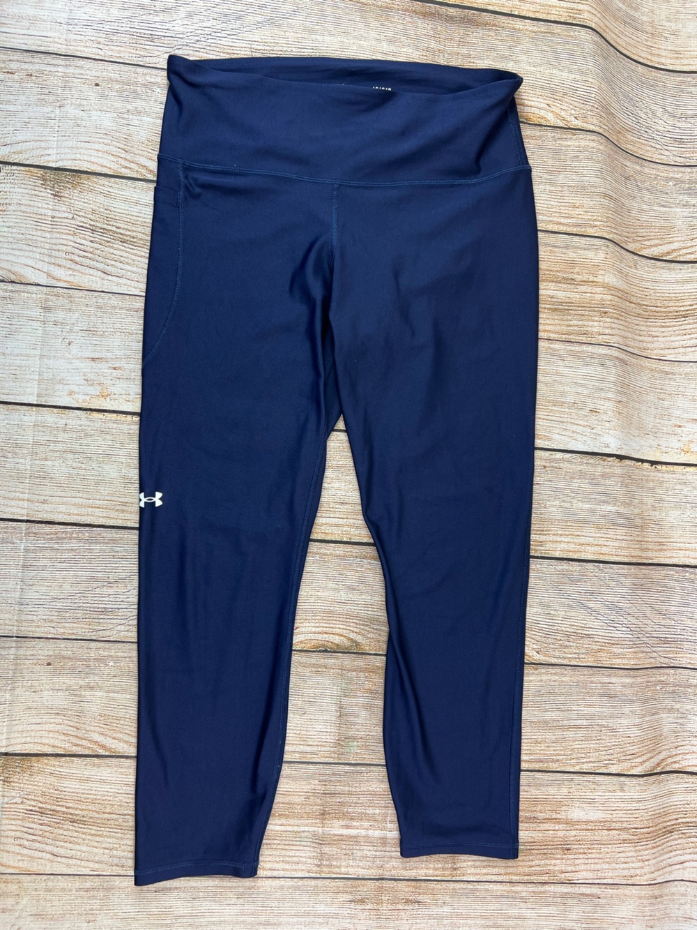 Women Under Armour UA Tech Ankle Blue High Rise Athletic Leggings 1365335 Large